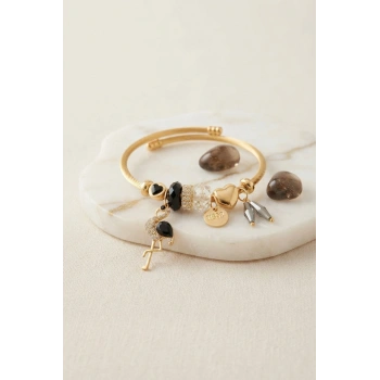 Mey İthalat® Siyah Kuğu Model Gold Renk Charmlı Bileklik