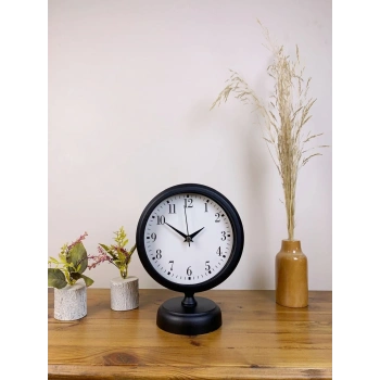 Mey İthalat® Siyah Metal Masa Saati 25×20 cm