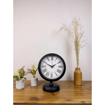 Mey İthalat® Siyah Metal Modern Masa Saati 25×20 cm