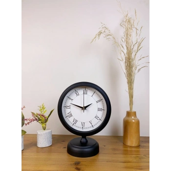 Mey İthalat® Siyah Metal Retro Masa Saati 25×20 cm