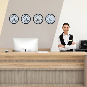 Mey İthalat® Siyah Şık  4’lü Dünya Saat Seti 36 cm