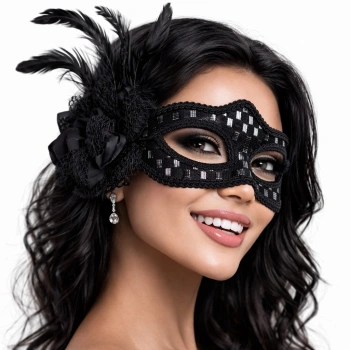 Mey İthalat® Siyah Tüylü Balo Maskesi Kadın Parti Aksesuarı