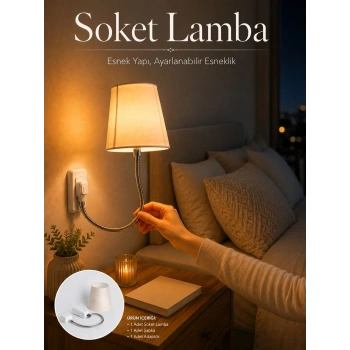 Mey İthalat® Soket Lamba Yatak Başı Işığı Ayarlanabilir Boyunlu