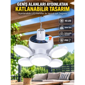 Mey İthalat® Solar Enerjili Katlanabilir Led Kamp ve Bahçe Lambası
