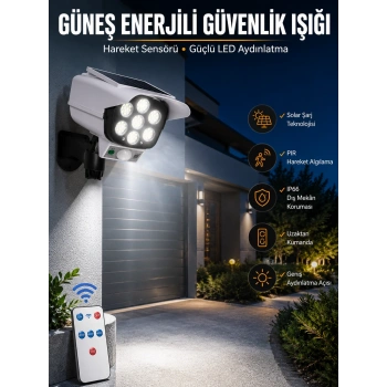 Mey İthalat® Solar Lamba Kamera Görünümlü Duvar Lambası Dönebilen Bahçe Aydınlatması