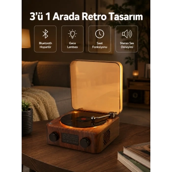 Mey İthalat® Stereo Bluetooth Hoparlör – Gece Lambalı ve Saat Göstergeli Yeni Nesil
