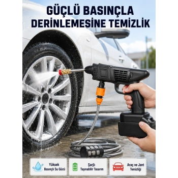 Mey İthalat® Taşınabilir Akülü Araba Yıkama Makinesi 1.7 MPa Basınçlı ve Ergonomik Tasarımlı