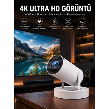 Mey İthalat® Taşınabilir Android Projeksiyon Ayaklı Çift Kollu 4K Çözünürlüklü Sinema Projeksiyonu