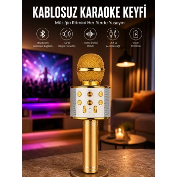 Mey İthalat® Taşınabilir Bluetooth Karaoke Mikrofon: Hafıza Kart Girişli, Etkileyici Performans