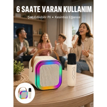 Mey İthalat® Taşınabilir Karaoke Mikrofon Seti Bluetooth Hoparlörlü Yeni Nesil