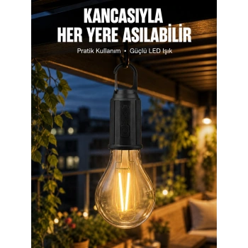 Mey İthalat® Taşınabilir Şarjlı Led Ampul Askılı Lamba Kamp Bahçe Lambası