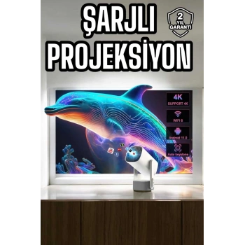 Mey İthalat® Taşınabilir Sinema Oyun Projektörü Akıllı Projeksiyon Android 11