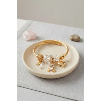 Mey İthalat® Tavşan Model Gold Renk Beyaz Charmlı Bileklik