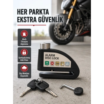 Mey İthalat® Titreşim Sensörlü Alarmlı Motosiklet Disk Kilidi 14mm Çelik Çift Kilitleme