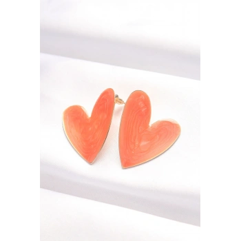 Mey İthalat® Turuncu Renk Mineli Kalp Küpe