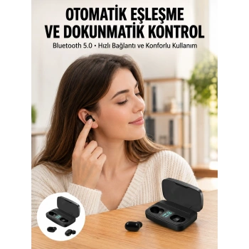 Mey İthalat® TWS Bluetooth Kulaklık 5.0 Bluetooth Bağlantılı Dokunmatik Kontrol Özelliği Yeni Nesil