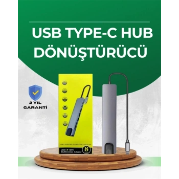 Mey İthalat® Type‑C Dönüştürücü – 2×USB3.0, SD/MS, 4K HDMI & RJ45 ile Profesyonel Kullanım