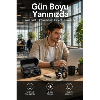 Mey İthalat® Ucuz Kaliteli Akıllı Saat ve Powerbank Bluetooth Kulaklık 5.1 Stereo ANC Özelliği