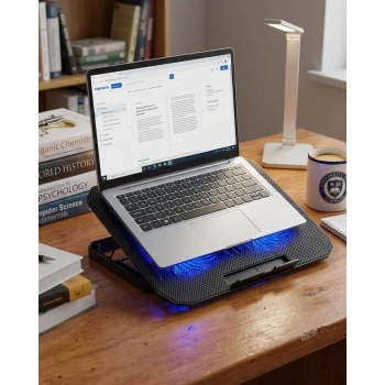 Mey İthalat® USB Girişli Laptop Soğutma Standı Çift Fan Mavi Işıklı Notebook Soğutucu