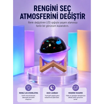 Mey İthalat® USB ile çalışan projektörlü aromaterapi nemlendirici masaüstü kullanım için uygun