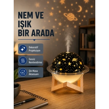 Mey İthalat® USB Projeksiyon Gece Lambası ve Hava Nemlendirici – Aromaterapi Destekli, Taşınabilir Mini