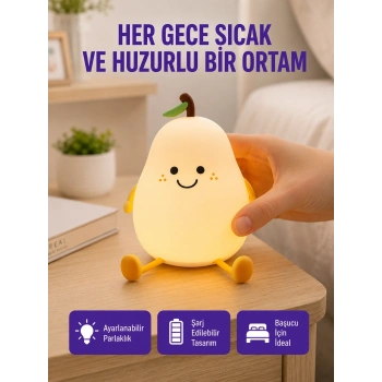 Mey İthalat® USB Şarjlı Armut Gece Lambası Dokunmatik Renk Değişimli