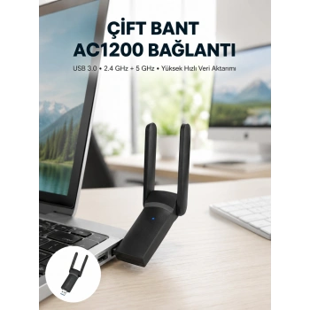 Mey İthalat® USB WiFi Adaptör – 1200 Mbps Hız