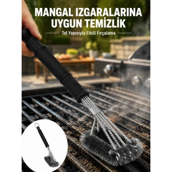 Mey İthalat® Uzun Saplı Izgara Temizleme Fırçası Çelik Telli Yeni Nesil