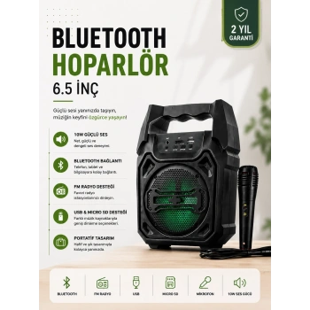Mey İthalat® Yeni Nesil 6.5 İnç Bluetooth Hoparlör Mikrofonlu Taşınabilir Ses Sistemi