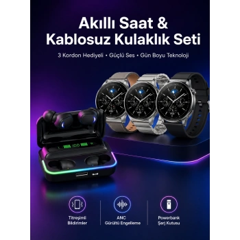 Mey İthalat® Yeni Nesil Akıllı Saat Ve Bluetooth Kulaklık Titreşim Bildirimleri Uyku Takibi