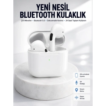 Mey İthalat® Yeni Nesil Bluetooth Kulaklık Beyaz Çağrı Cevaplayabilen Kablosuz