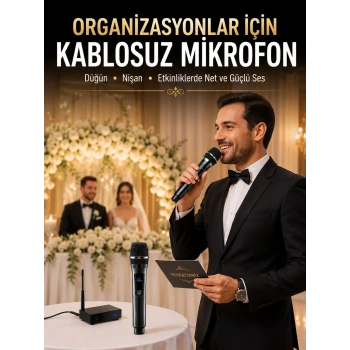 Mey İthalat® Yeni Nesil Kablosuz El Mikrofonu Seti Dijital Ekranlı Çift Mikrofonlu