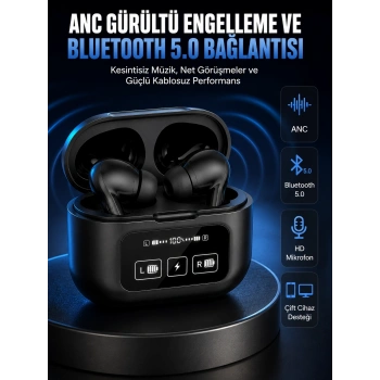 Mey İthalat® Yeni Nesil Pro Ekranlı Bluetooth Kulaklık 5.0 Bluetooth