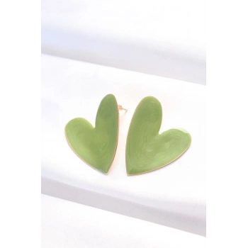 Mey İthalat® Yeşil Renk Mineli Kalp Küpe