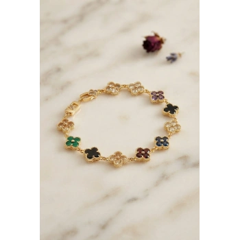 Mey İthalat® Yonca Model Karışık Renk Zirkon Taşlı Kadın Bileklik