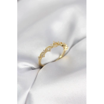 Mey İthalat® Zirkon Taşlı Pirinç Gold Renk Kadın Yüzük