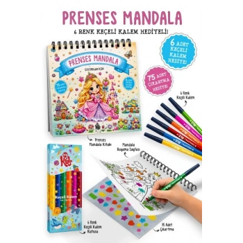 Prenses Mandala - 6 Renk Keçeli Kalem ve 75 Adet Çıkartma Hediyeli 3+