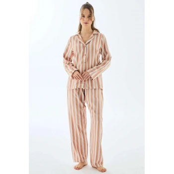 Viscose Çizgili Gömlek Pantolon Pijama Takımı