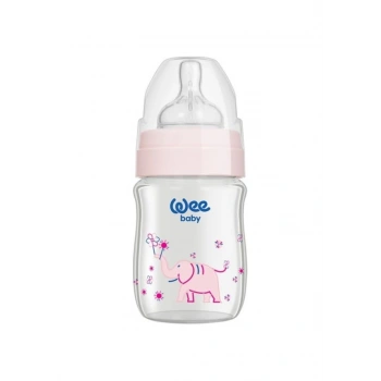 Wee Baby Klasik Geniş Ağızlı Isıya Dayanıklı Cam Biberon 120 ML - Pembe