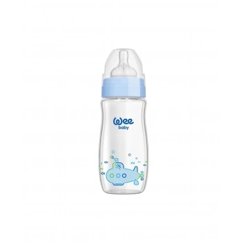 Wee Baby Klasik Geniş Ağızlı Isıya Dayanıklı Cam Biberon 180 ML - Mavi