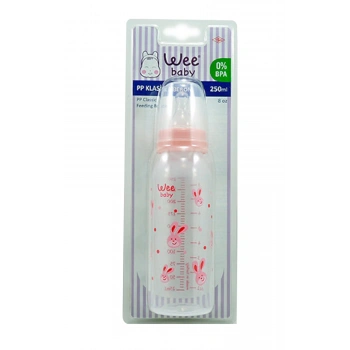 Wee Baby Silikon Uçlu Desenli PP Biberon 250 ml - Pembe