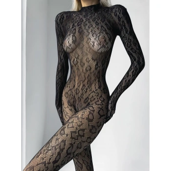 Arias Closet Özel Tasarım Siyah Sırt Dekolteli Fantezi Body Vücut Çorabı