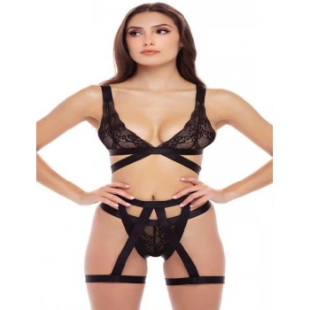 Arias Closet Siyah İp Aksesuarlı Fantezi Jartiyer Takım