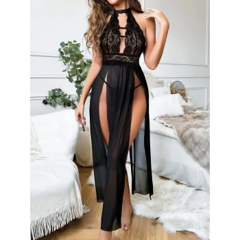 Arias Closet Siyah Uzun Derin Dekolteli Dantel Fantezi Gecelik