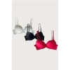 Arias Closet Beyaz-Siyah-Kırmızı 3lü Mikro Kumaş Push Up Dolgulu Balenli Günlük Destekli Sütyen