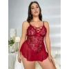 Arias Closet Büyük Beden Bordo Dantel İşlemeli Fırfırlı Fantezi Babydoll