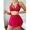 Arias Closet Kırmızı Dantel İşlemeli Etekli Fantezi Sütyen Takımı