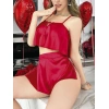 Arias Closet Kırmızı İnce Askılı Kurdelalı Saten Şortlu Takım