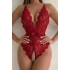 Arias Closet Kırmızı Özel Bölgesi Açık Fiyonklu Dantel Fantezi Body