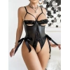 Arias Closet Özel Tasarım Göğüs Dekolteli Arkadan Bağlamalı Özel Bölgesi Açık Fantezi Deri Body